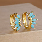 Light Luxury Horse Eye Zircon Hoop Earrings 18K Gold Plated Punk