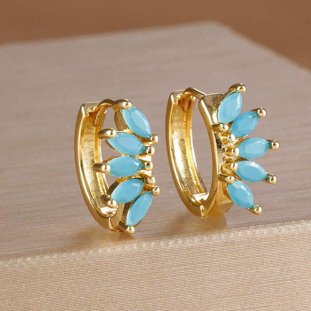 Light Luxury Horse Eye Zircon Hoop Earrings 18K Gold Plated Punk