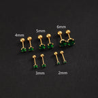 2PC Luxury Green Zircon 4 Claw Stud Earrings Body Piercing Jewelry