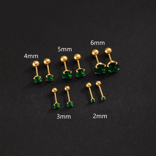2PC Luxury Green Zircon 4 Claw Stud Earrings Body Piercing Jewelry