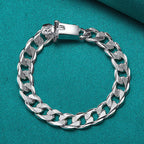 10mm Side Chain Bracelet 925 Sterling Silver Men Women Wedding Charm Gift