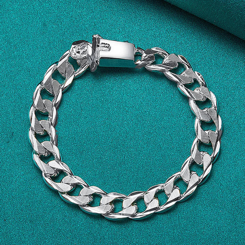 10mm Side Chain Bracelet 925 Sterling Silver Men Women Wedding Charm Gift
