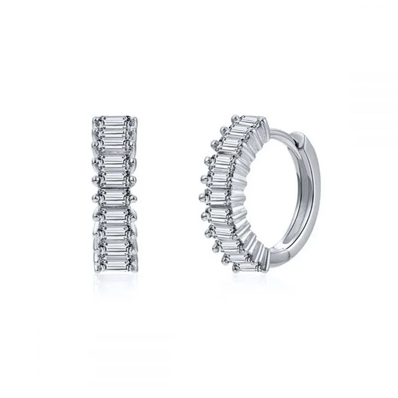 2PCS Stainless Steel Circle Hoop Earrings Colourful Zircon Crystal