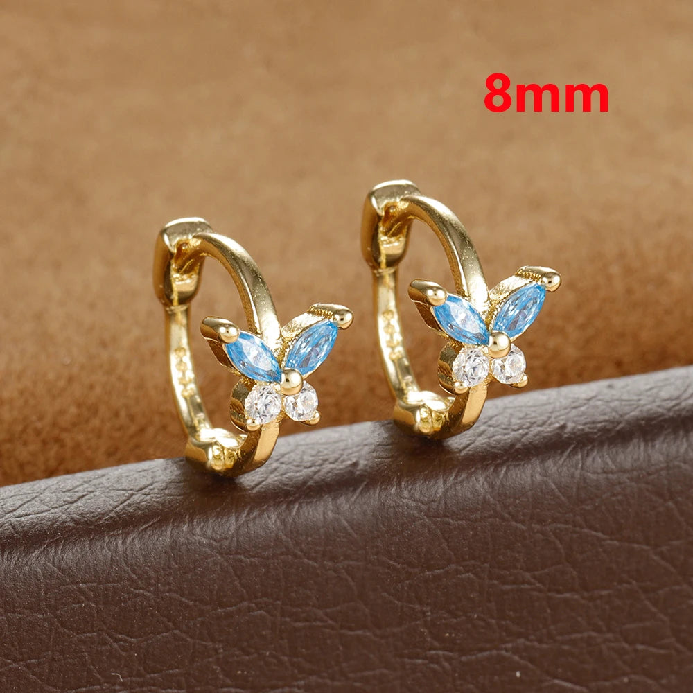 Stainless Steel Zircon Butterfly Minimal Hoop Earrings Gold Huggie