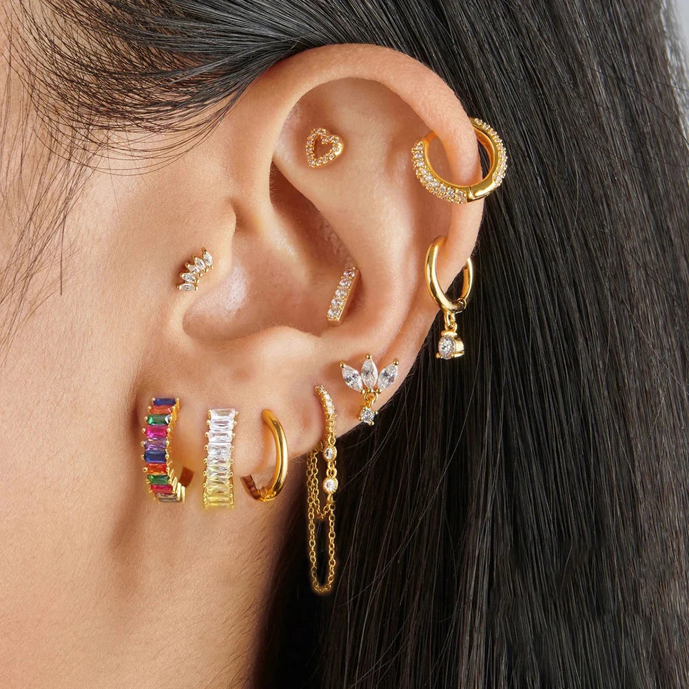 Fashion Stainless Steel Zircon Chain Hoop Earrings Helix Tragus