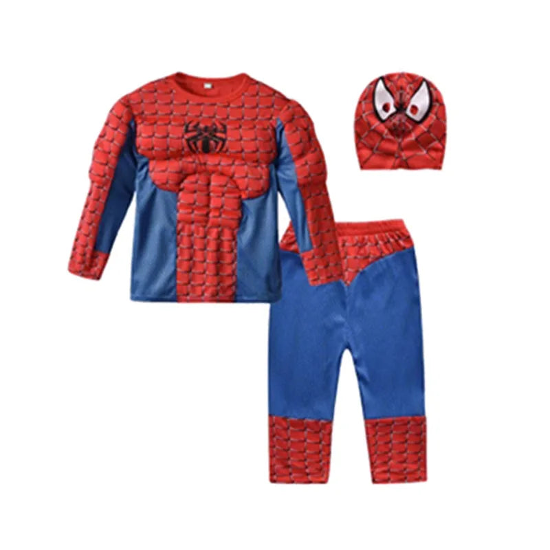 Spiderman Muscle Cosplay Suit Superhero Boys Girls Top Pants Cape Halloween