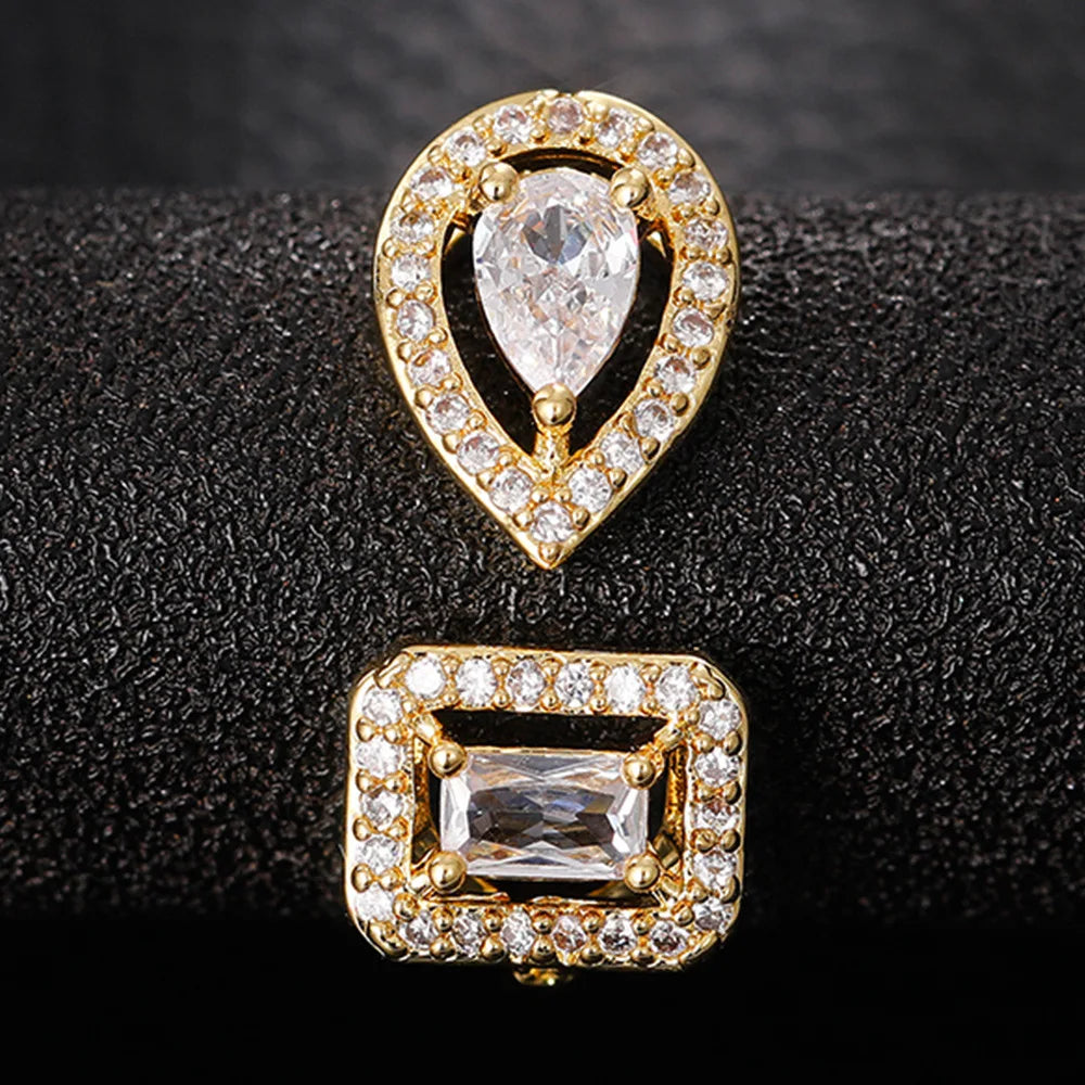 925 Sterling Silver Sparkling Zircon Water Drop Square Geometry Adjustable Ring Party Fine Jewellery