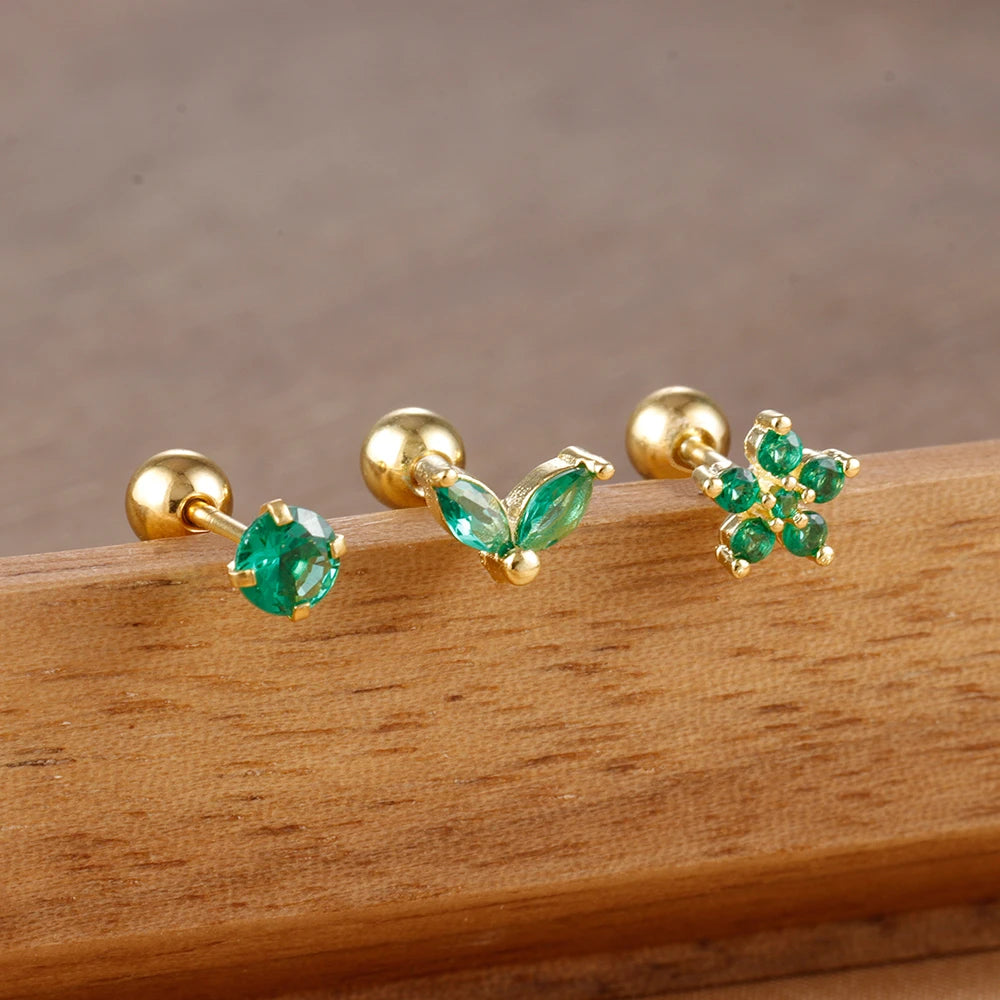 3PCS Stainless Steel Horse Eye Zircon Flowers Cartilage Piercing
