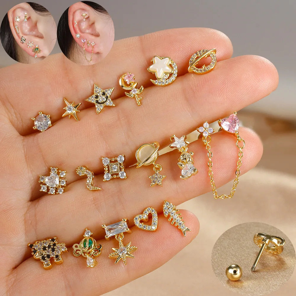 1pc Cartilage Ear Piercing Stud Women Surgical Steel Flat Back