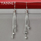 925 Sterling Silver 70mm Tassel Heart Earrings Women Fashion Girlfriend Gift