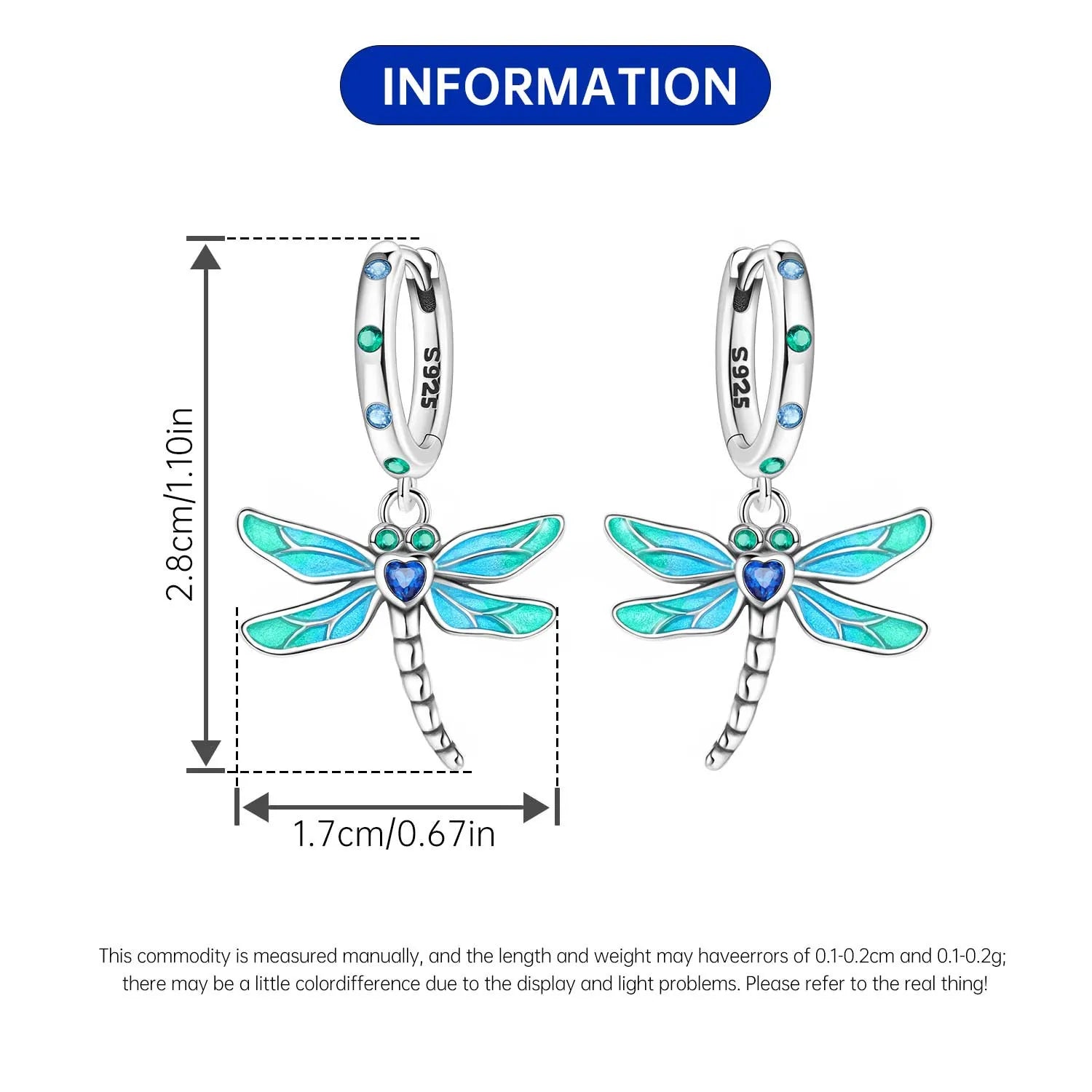 925 Sterling Silver Gradient Dragonfly Insect Drop Earrings Anniversary Gift