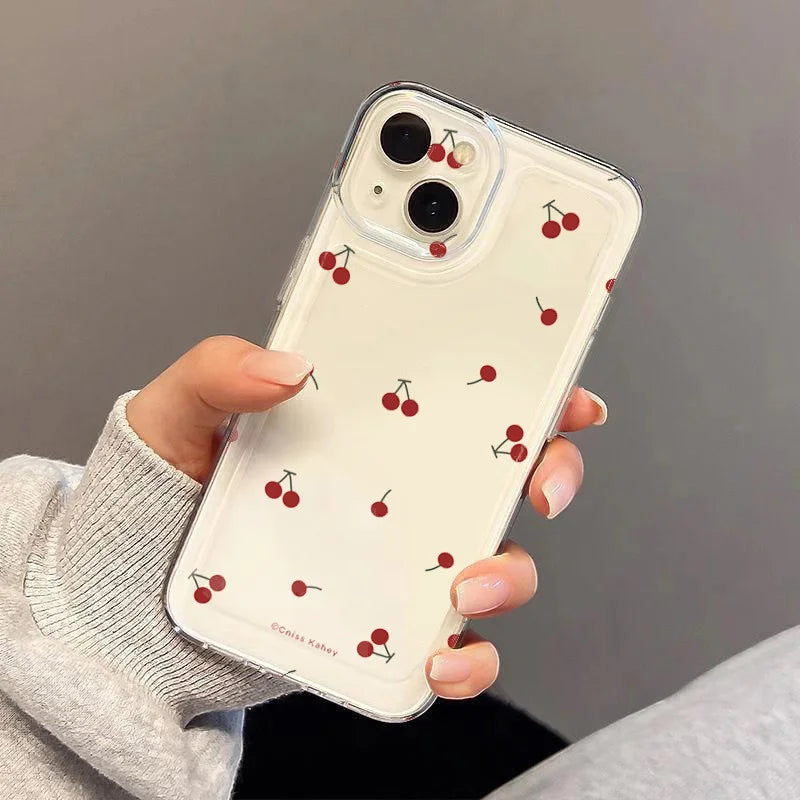 Flower & Cherry Clear Case for Samsung Galaxy S25 S24 Ultra S23 FE A55 A16