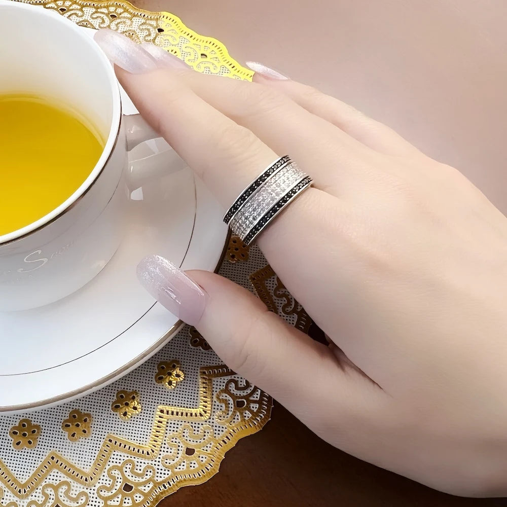 Black and White Ring 925 Sterling Silver Glam Fine Jewellery Women Gift