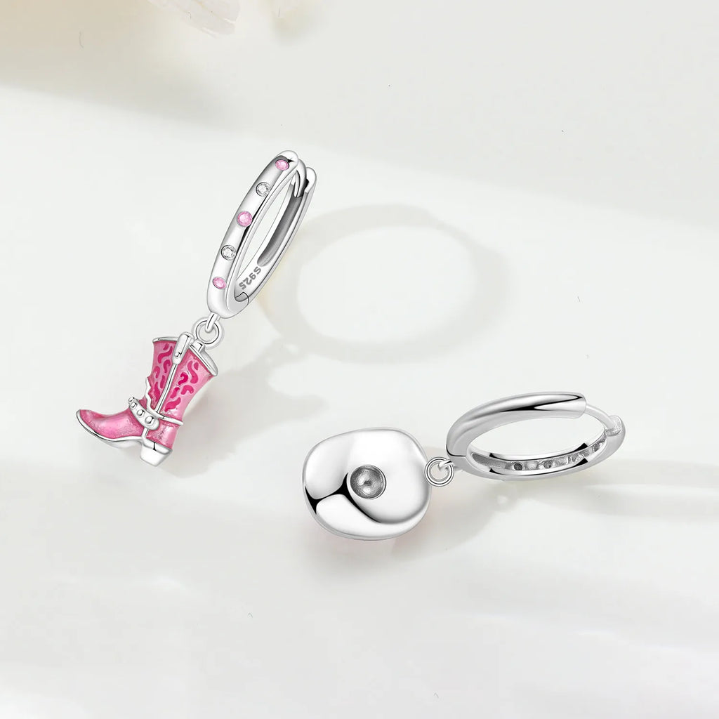 925 Sterling Silver Pink Denim Hat Boots Key Lock Drop Earrings Jewellery
