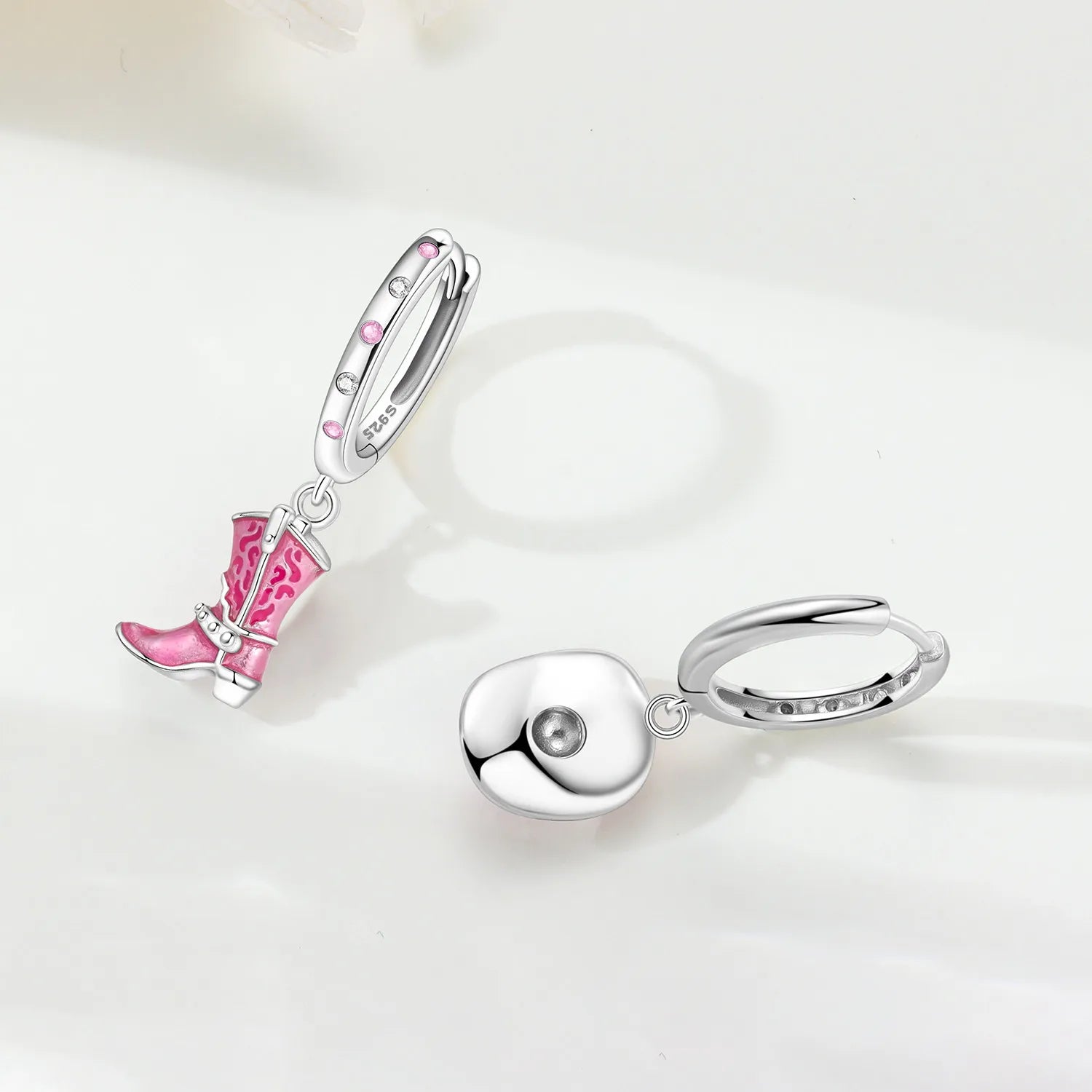 925 Sterling Silver Pink Denim Hat Boots Key Lock Drop Earrings Jewellery