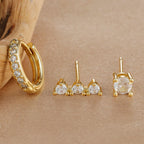 3PCS Stainless Steel Gold Colour Huggie Minimal Hoop Earrings Set