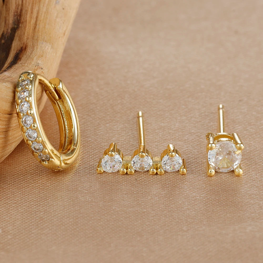 3PCS Stainless Steel Gold Colour Huggie Minimal Hoop Earrings Set
