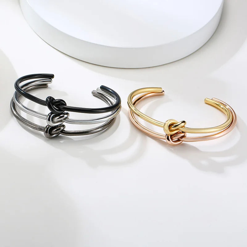 Trendy Round Circular Open Knot Cuff Bangle Bracelets For Women Elegant GoldColor Jewelry Noeud Armband Pulseiras
