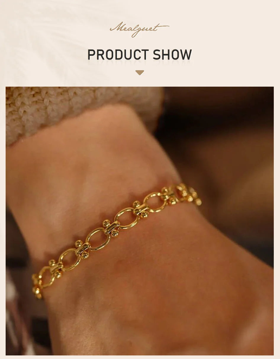 18k Gold Plated Chunky Oval Link Chain Bracelets for Women Thick Stainless Steel Jewelry
