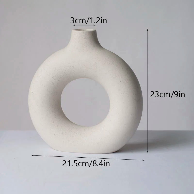 Circular Hollow Ceramic Vase Donuts Nordic Art Pampas Grass Home Decoration Office