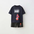 Kids Spiderman Print Sports T-Shirt & Loose Shorts Set Cartoon Summer Outfit