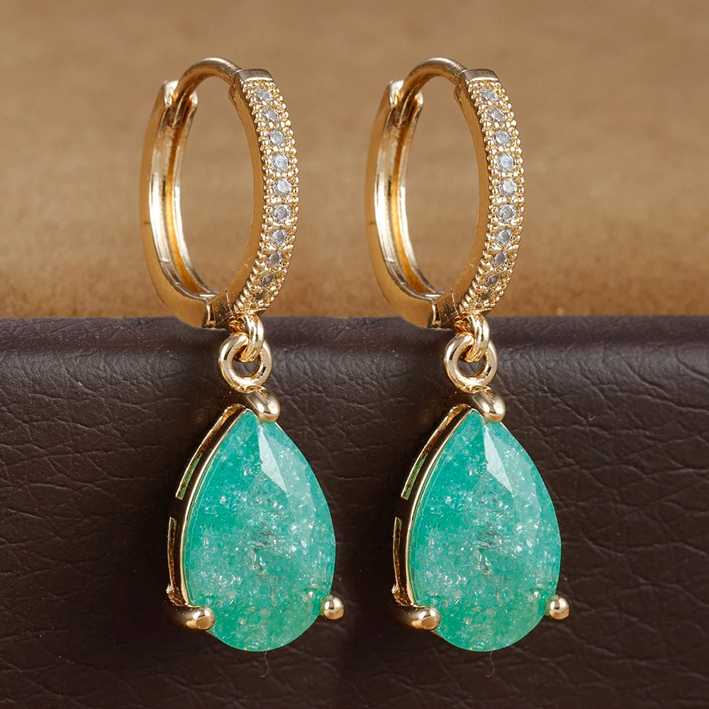 2PCS Simple Stainless Steel Colourful Zirconia Hoop Earrings