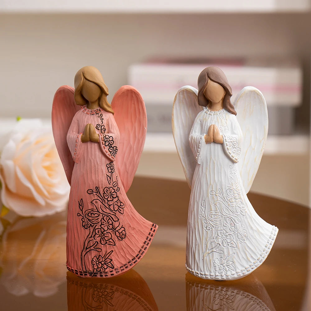 Resin Abstract Angel Figurines Pink White Statue Table Desktop Decoration Accessories