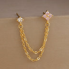 Exquisite Green Zircon Flower Hoop Earrings 18K Gold Plated Steel