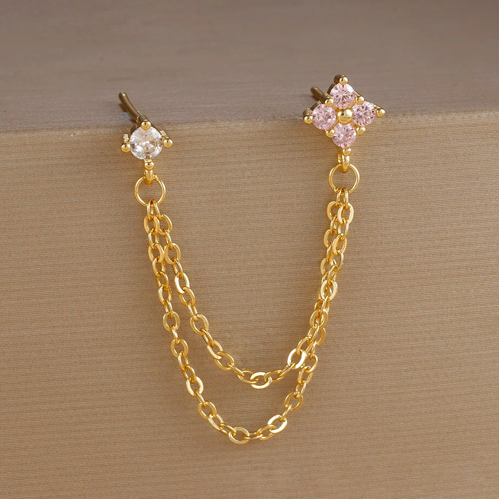 Exquisite Green Zircon Flower Hoop Earrings 18K Gold Plated Steel