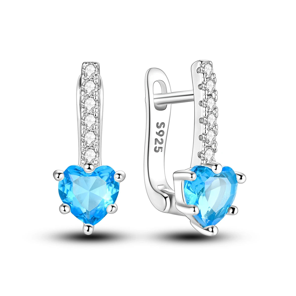 925 Sterling Silver Geometric Minimalist Blue Zircon Circle Hoop Earrings Gift