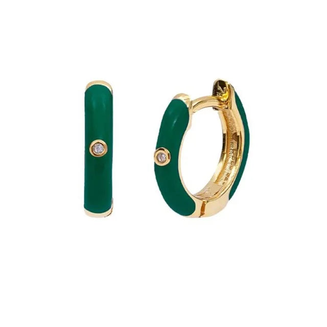New Stainless Steel Round Hoop Earrings Colourful Crystal Zirconia