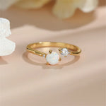 Minimalist Small White Fire Opal Ring Silver Gold Color Zircon Open Adjustable Thin Rings For Women Round Wedding Bands Female