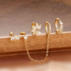 New Gold Lucky Crown Tassel Chain Stainless Steel Hoop Earrings