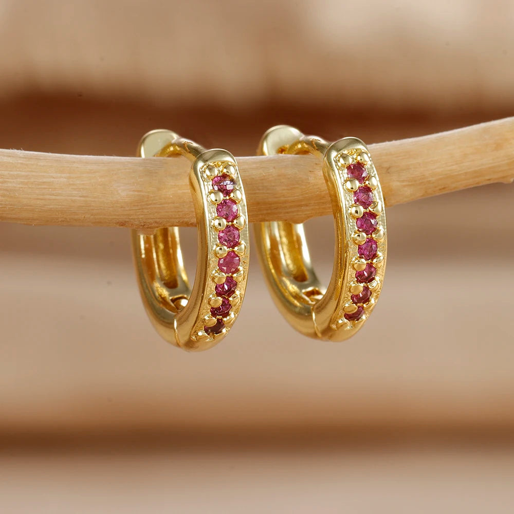 2PCS Stainless Steel Multicolor Zircon Geometry Drop Earrings