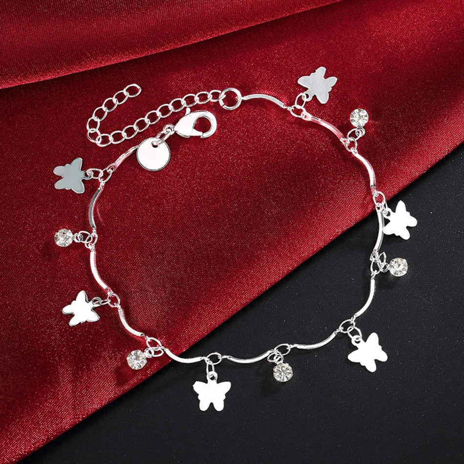 Zircon Butterfly Chain Bracelet 925 Sterling Silver Elegant Wedding Jewellery