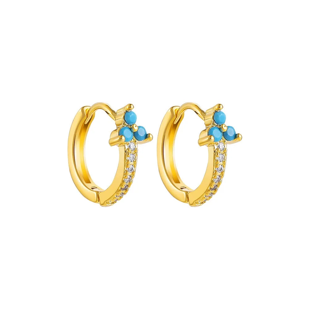 Fashion Crystal Zirconia Small Hoop Earring Geometric Circle Green