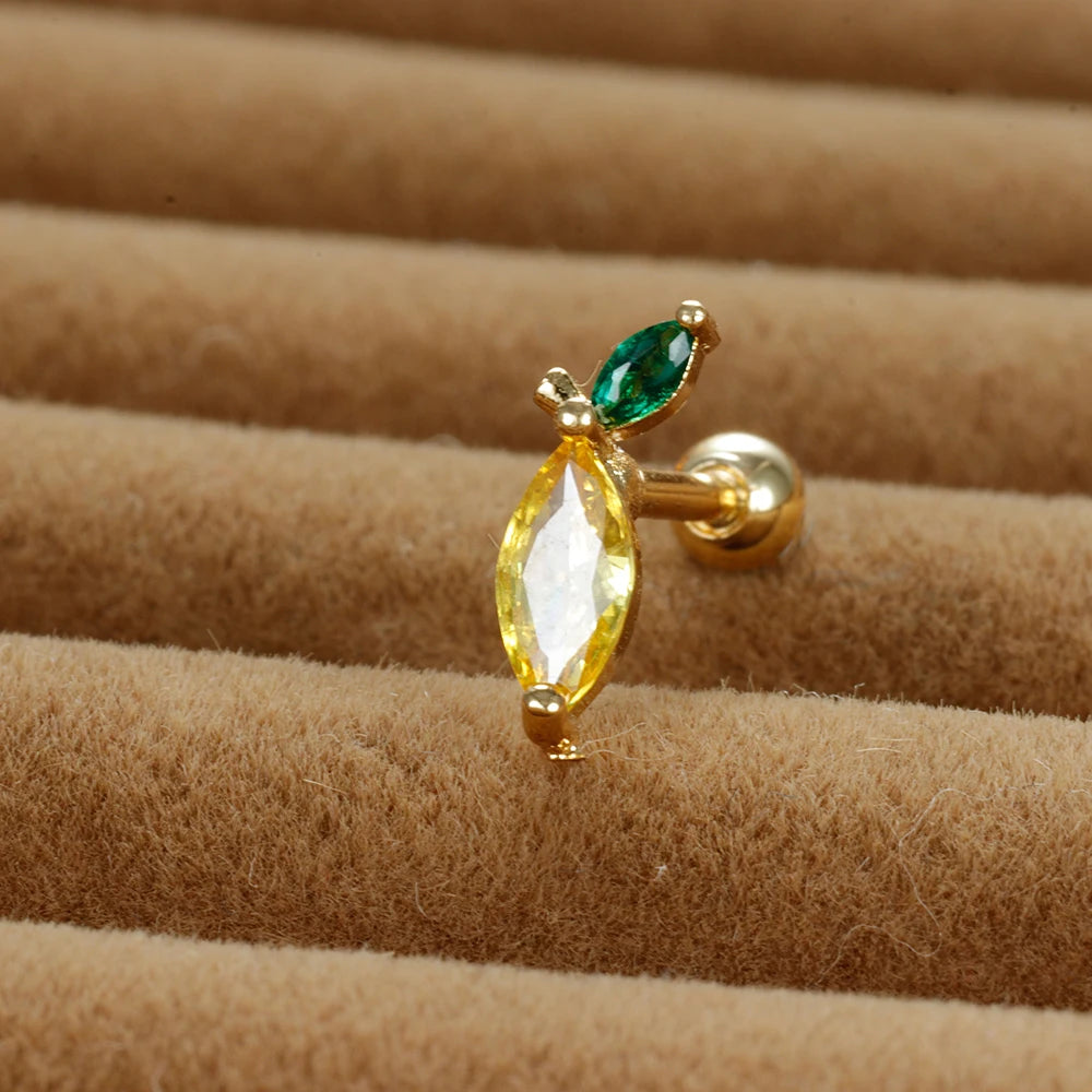 12 Styles Crystal Zircon Mini Fruit Stud Earrings Stainless Steel