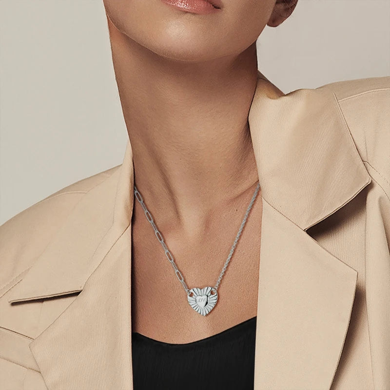 925 Sterling Silver Luminous Firefly Heart Shaped Zircon Pendant Necklace For Women Fashion Anniversary Birthday Jewelry Gifts