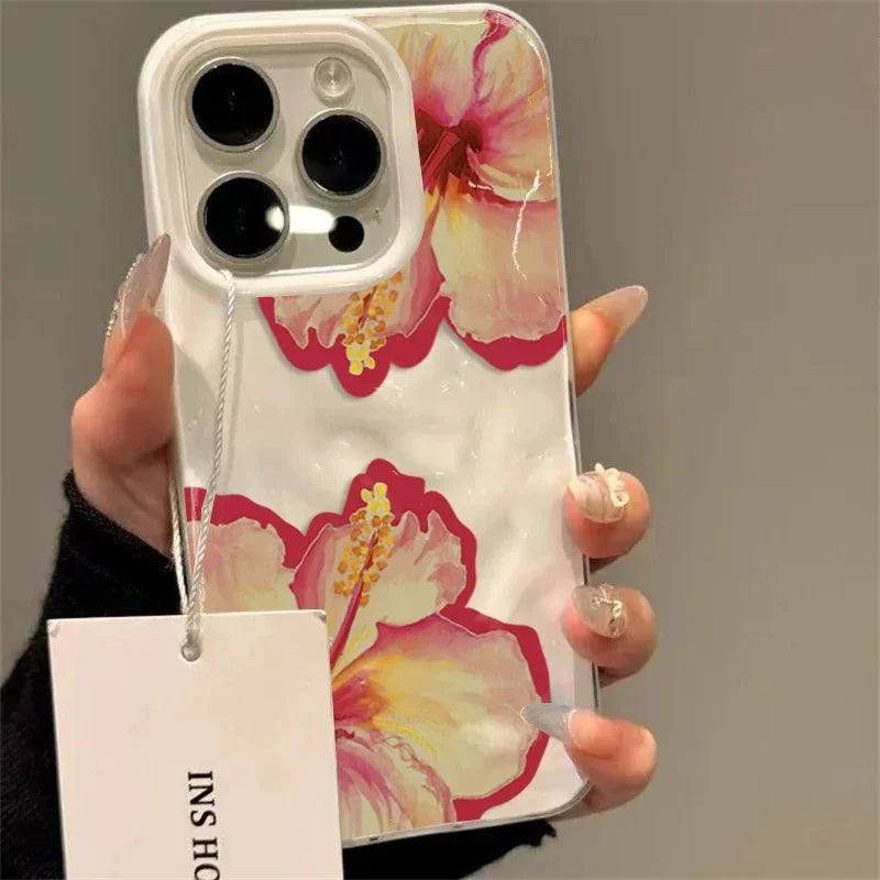 Pink Hibiscus Flower Texture Case for iPhone 17 16 15 14 13 12 11 Pro Max