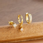 3PCS Fashion Geometric Zircon Small Drop Earrings Set Temperament