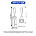 925 Sterling Silver Asymmetric Key Lock Drop Earrings Trendy Jewellery Gift