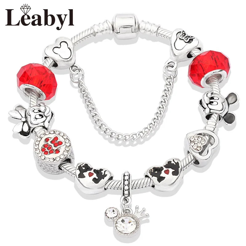 Pink Crystal Bead Charm Bracelet Colourful Enamel Handmade DIY Jewellery