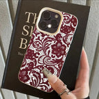 Red Lace Design Lychee Case for iPhone 17 16 15 14 13 12 Pro Max