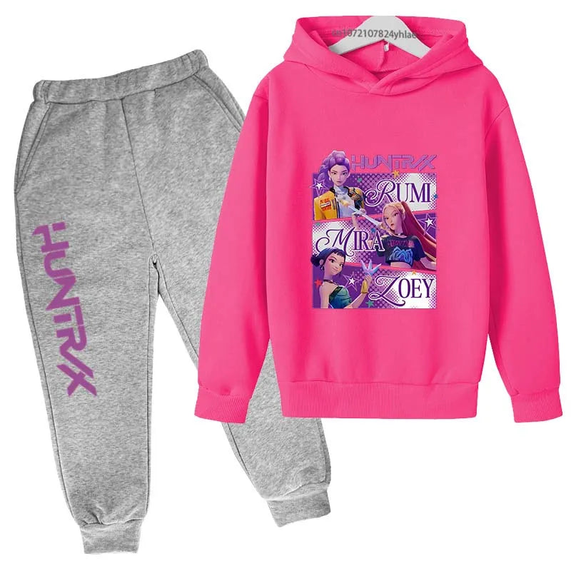 Kids Kpop Demon Hunters Cartoon Print Hoodie & Pants Sportsuit 2-13 Years