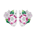 925 Sterling Silver Blue Leaf Plant Ear Studs Hoop Earrings Jewellery Gift