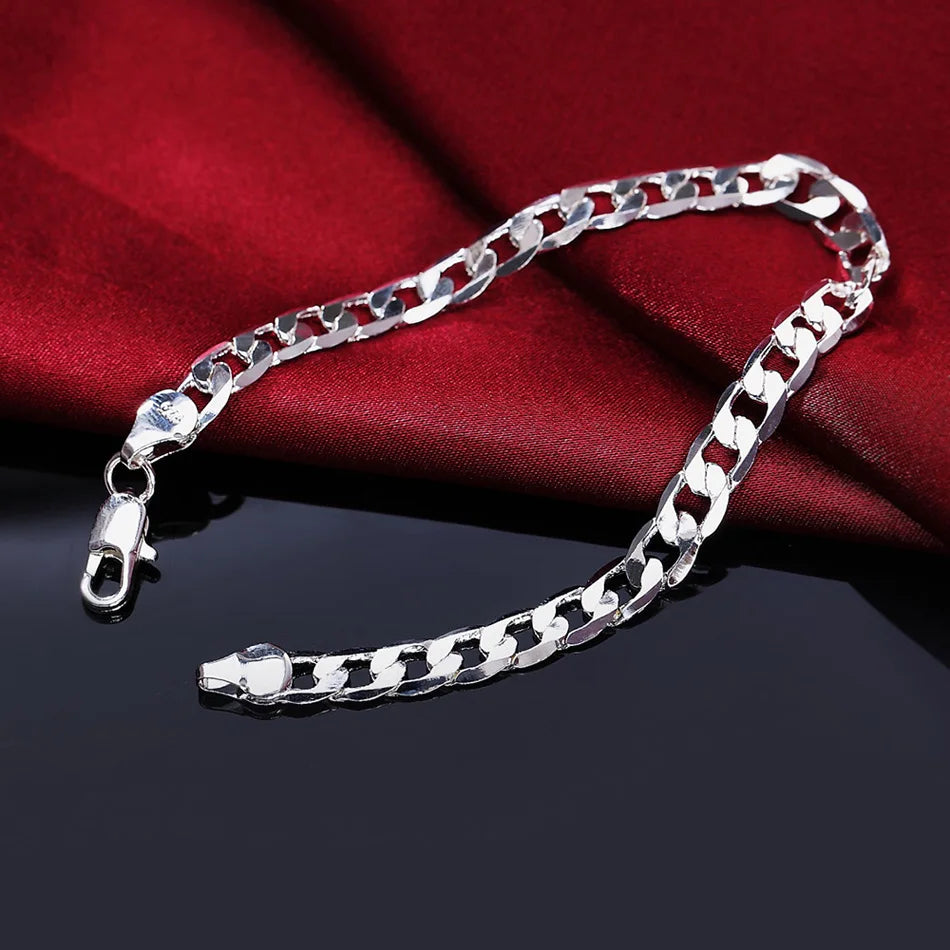 8mm Geometric Side Chain Bracelet 925 Sterling Silver Men Women Luxury Gift
