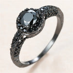 Male Female Vintage Black Crystal Black Gold Engagement Ring Trendy Round Zircon Wedding Jewelry For Men Women