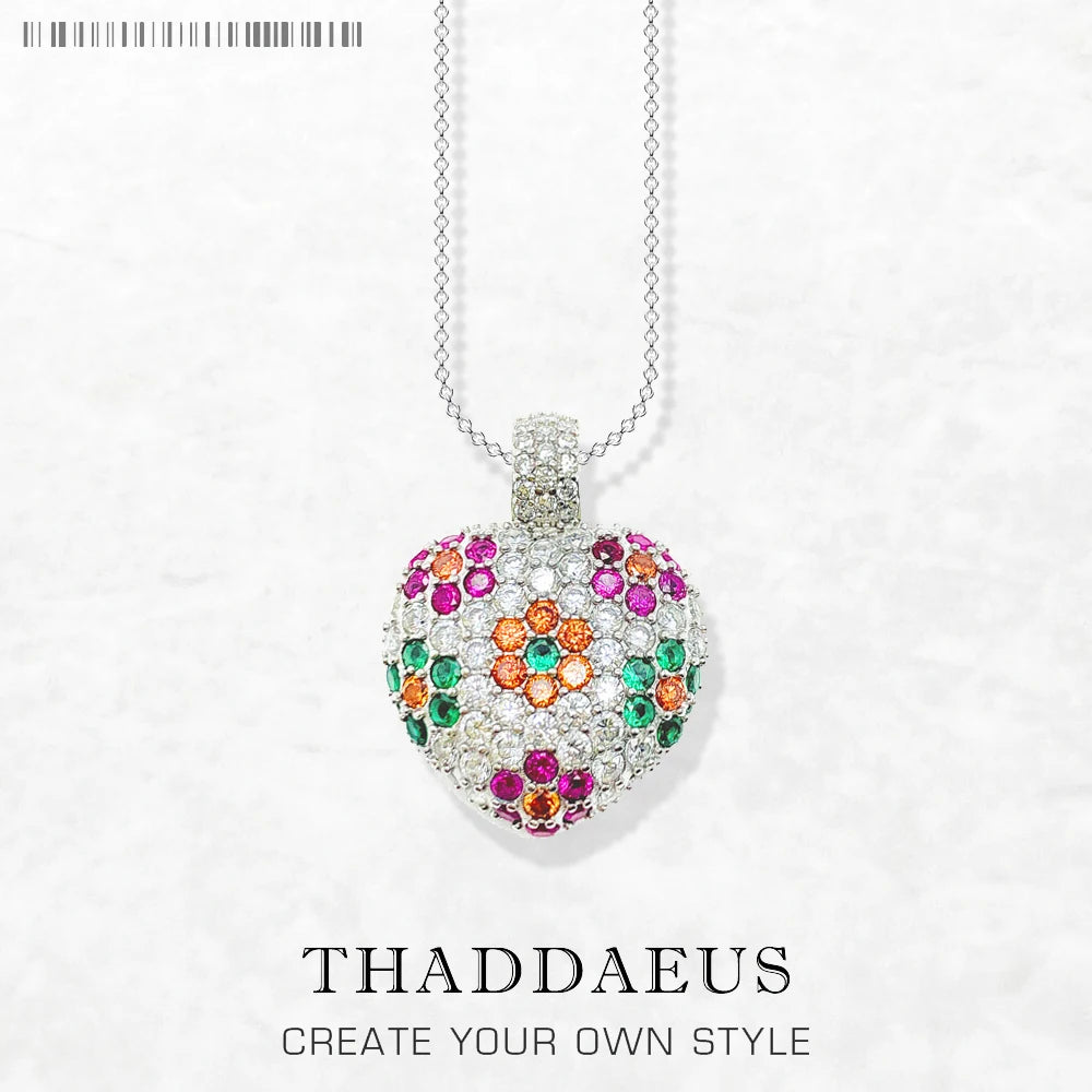 Heart Colourful Flower Necklace 925 Sterling Silver Romantic Jewellery Gift