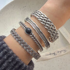 100% Solid 925 Sterling Silver Metal Bracelet for Women Men Vintage Black Stone Letters Handmade Simple Birthday Gift