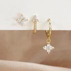 3PCS Fashion Stainless Steel Flower Small Hoop Earrings Set 18K Gold